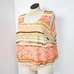 Vintage Y2K Sherbet Orange Floral Print Glittery Tank Top
